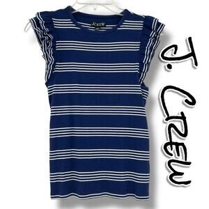 J Crew Ribbed Striped Flutter Sleeve Top Navy White Nautical Womens Size S